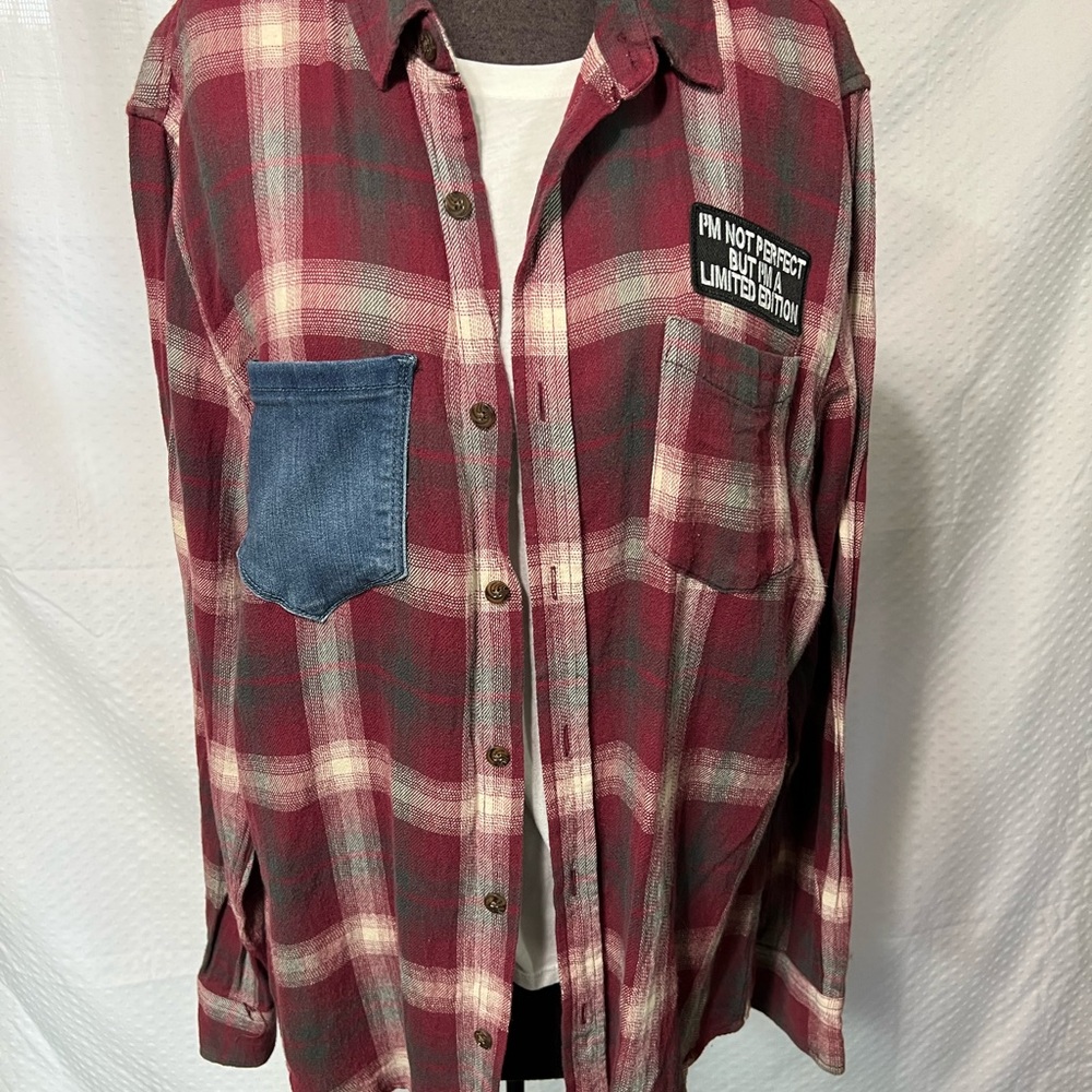 Upcycled Plaid Flannel Shirt with New Orleans Graphic - Picture 2 of 4